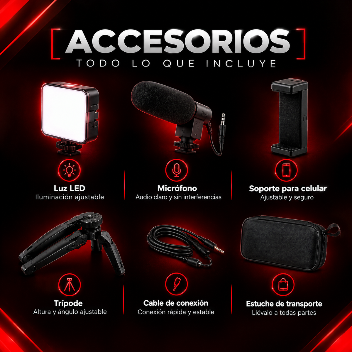Trípode de Celular con Luz LED y Micrófono