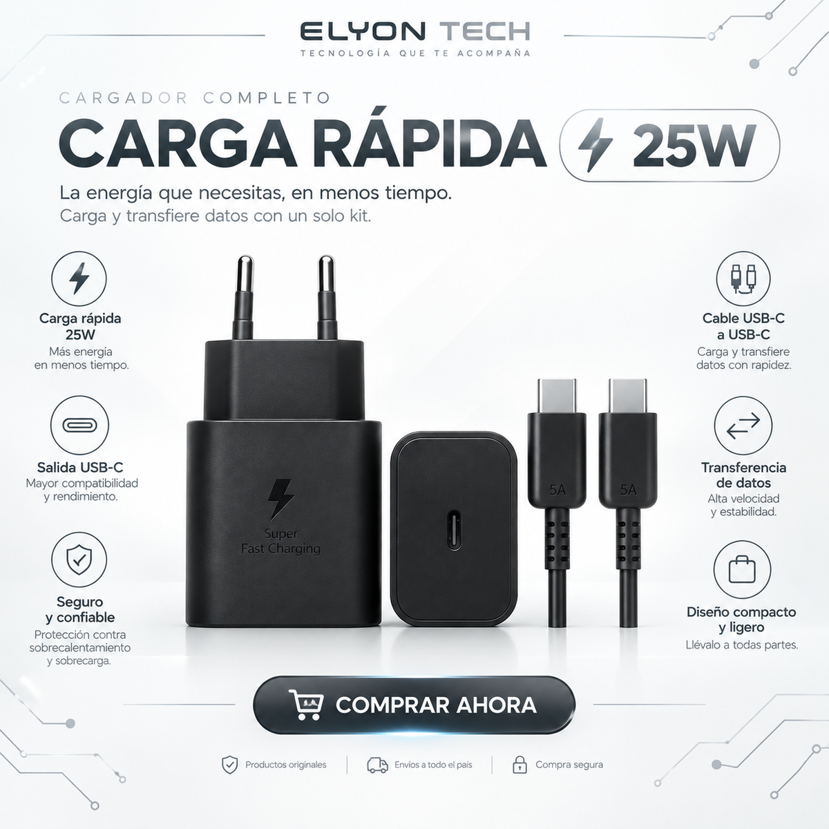Cargador Completo de Carga Rápida 25W USB-C