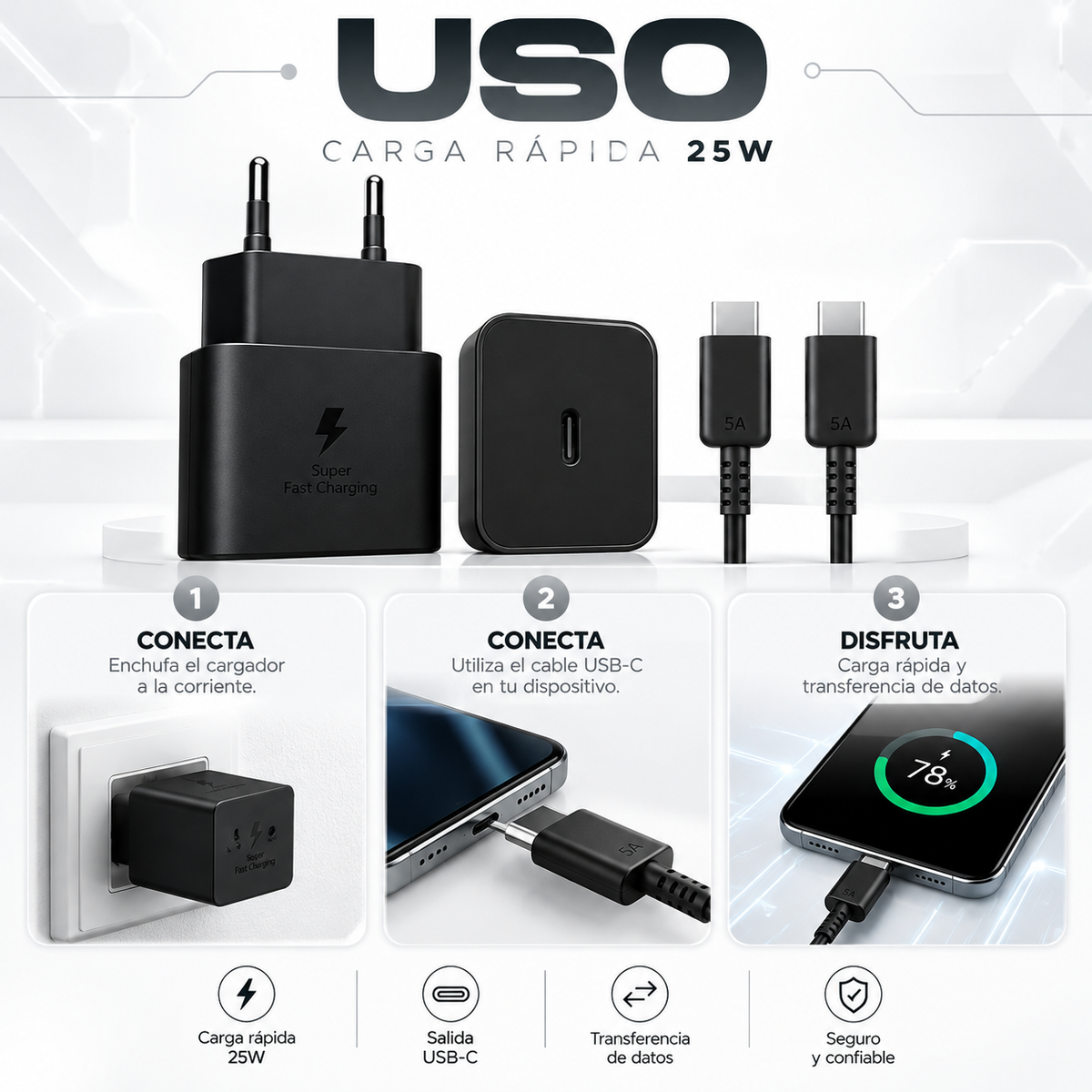 Cargador Completo de Carga Rápida 25W USB-C