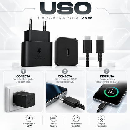 Cargador Completo de Carga Rápida 25W USB-C