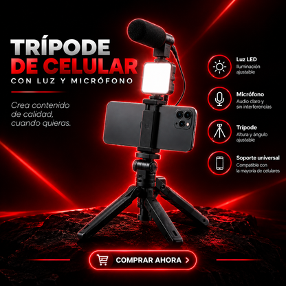 Trípode de Celular con Luz LED y Micrófono